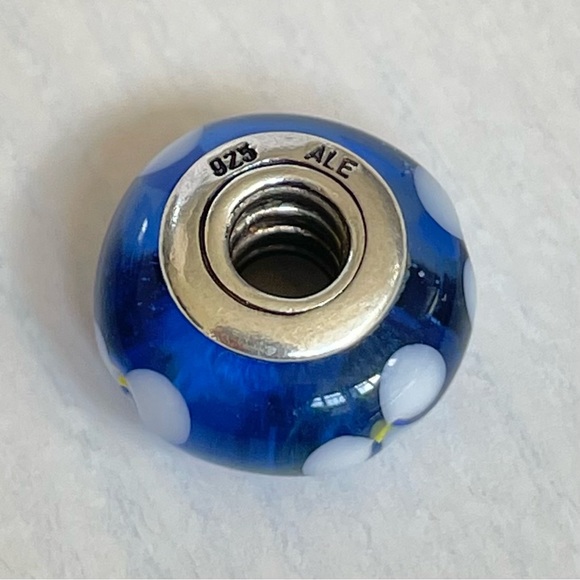 Pandora Blue With White Flowers Murano Charm - Picture 4 of 6